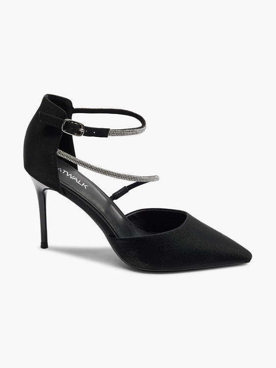 Black Pointed Toe Stiletto Heel with Diamante Straps
