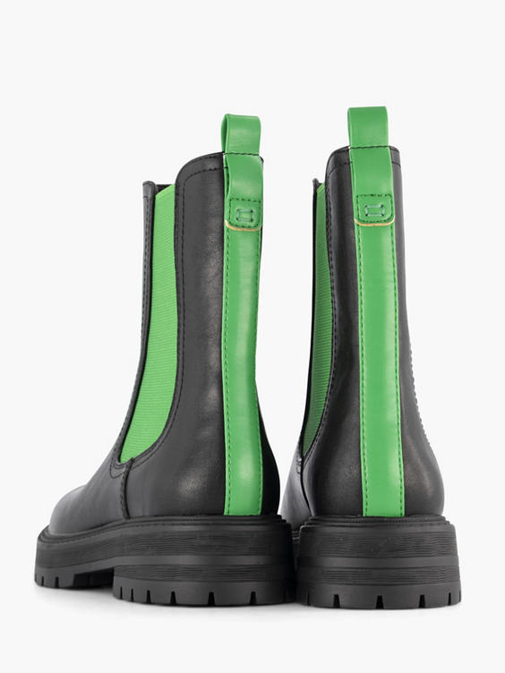 Zwarte chelsea boot groen elastiek