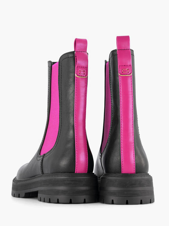 Zwarte chelsea boot roze elastiek