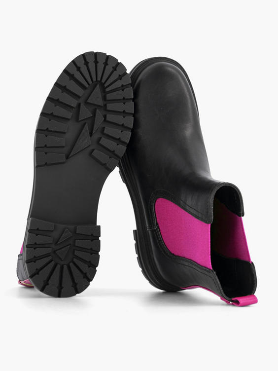 Zwarte chelsea boot roze elastiek