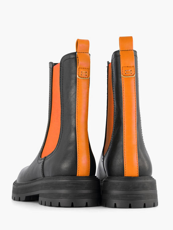 Zwarte chelsea boot oranje elastiek
