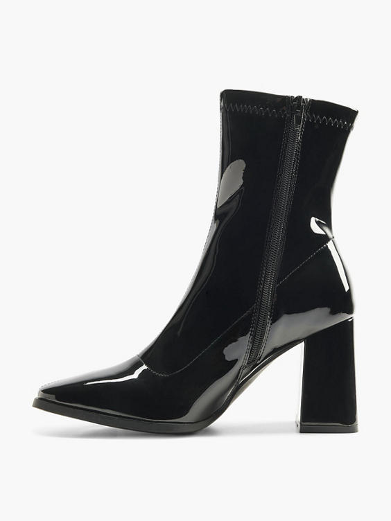 Ines Black Patent Leather Block Heel Ankle Boot