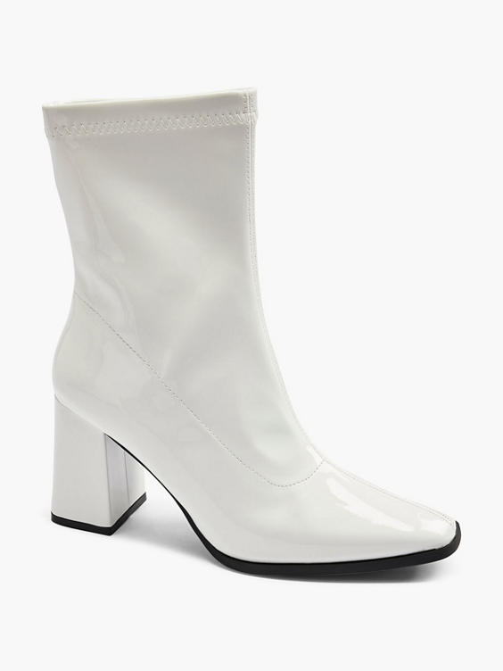 White Patent Square Toe Sock Boot