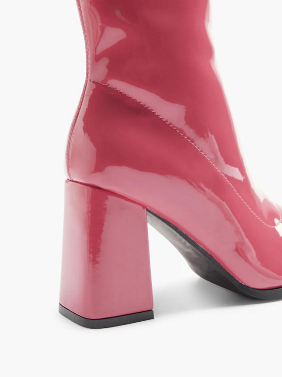 Hot Pink Patent Block Heeled Boot