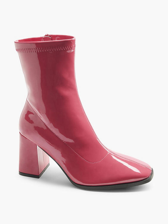 Hot Pink Patent Block Heeled Boot