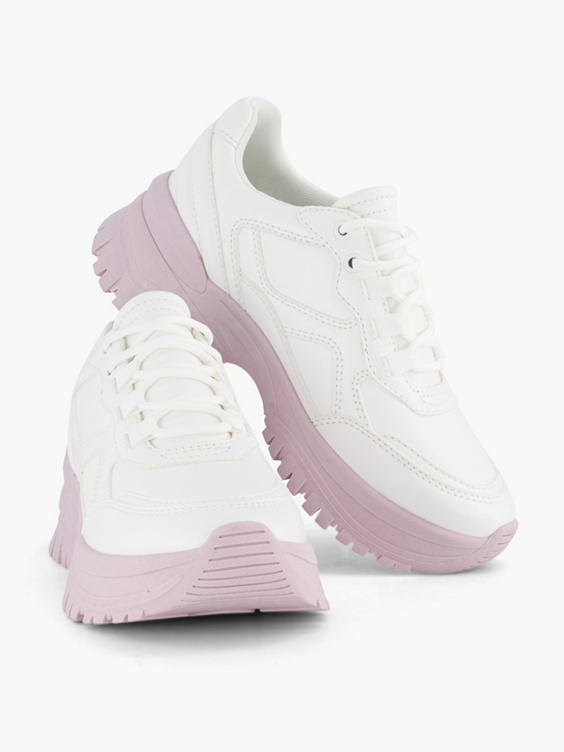 Witte chunky sneaker roze zool