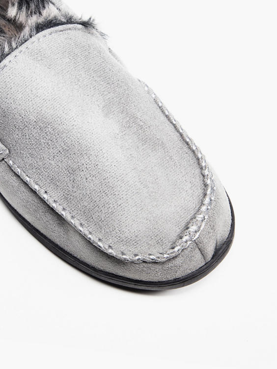 Mens Grey Moccasin Slippers 