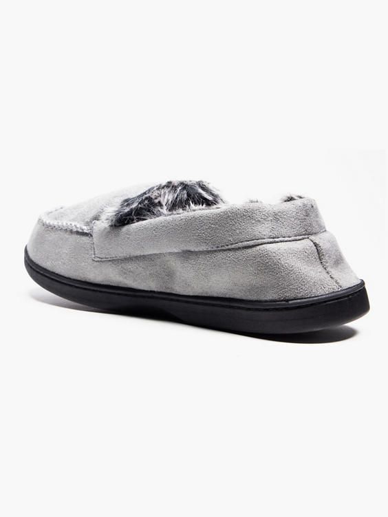 Mens Grey Moccasin Slippers 
