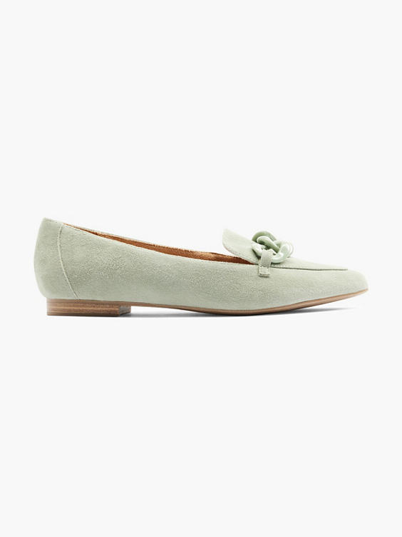 Light Green Leather Loafer with Chain Detail