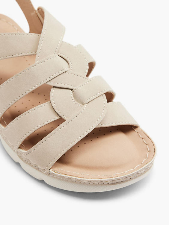 Beige Cross Strap Sandal with Velcro