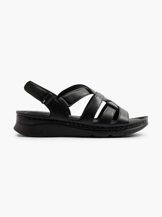 Black Cross Strap Sandal with Velcro Fastening