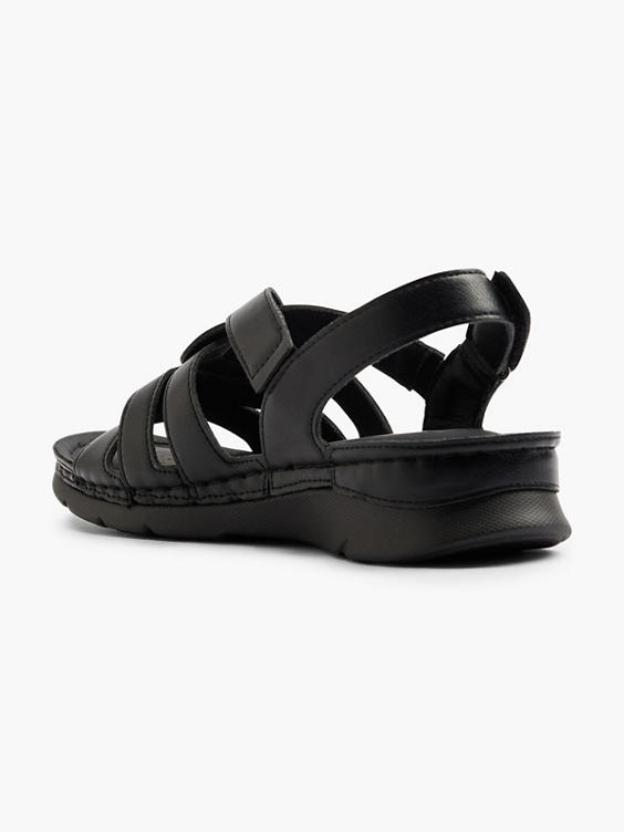Black Cross Strap Sandal with Velcro Fastening