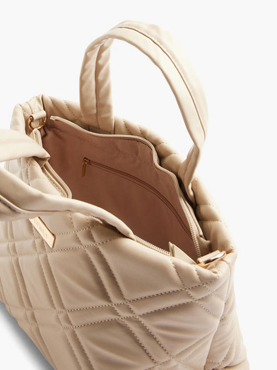 Beige Quilted Tote Bag 