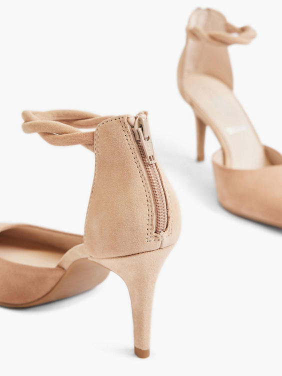 Beige High Heel with Twisted Ankle Strap