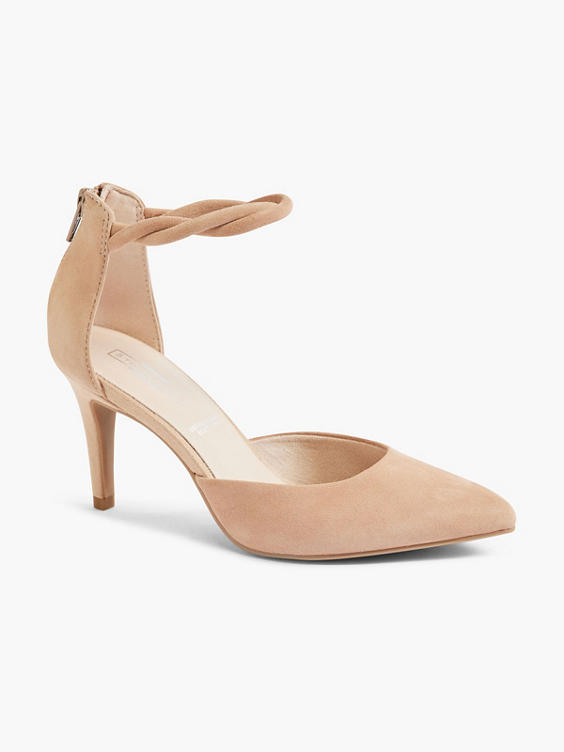 Beige High Heel with Twisted Ankle Strap