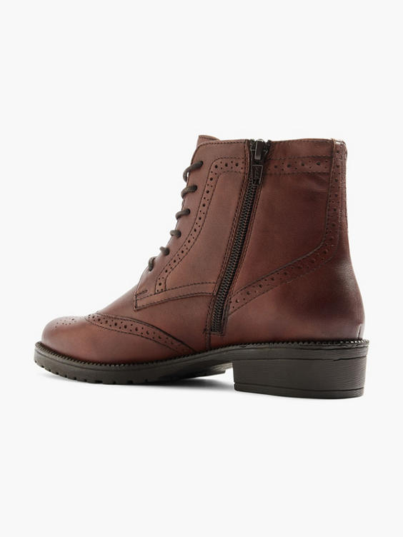 Brown Leather Lace-Up Ankle Boot