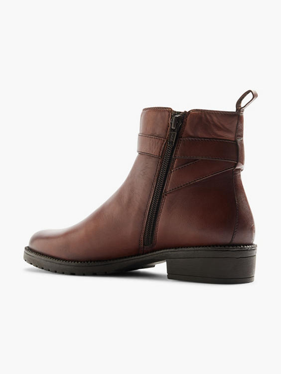 Brown Leather Ankle Boot with Buckle Detailing 