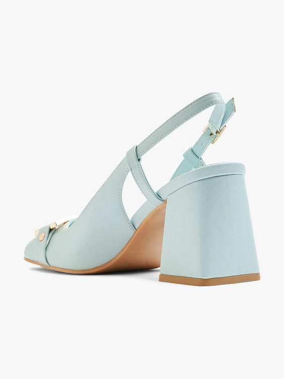 Blue Slingback Block Heel with Chain Detail