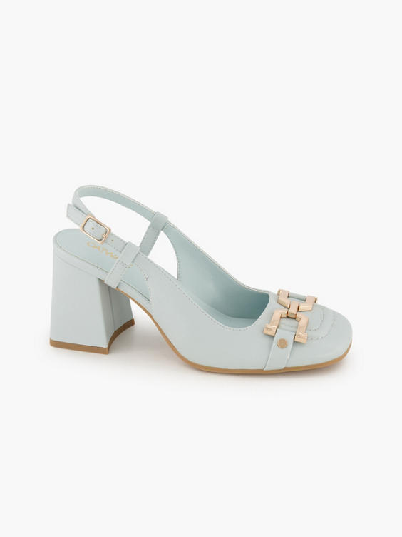 Blue Slingback Block Heel with Chain Detail