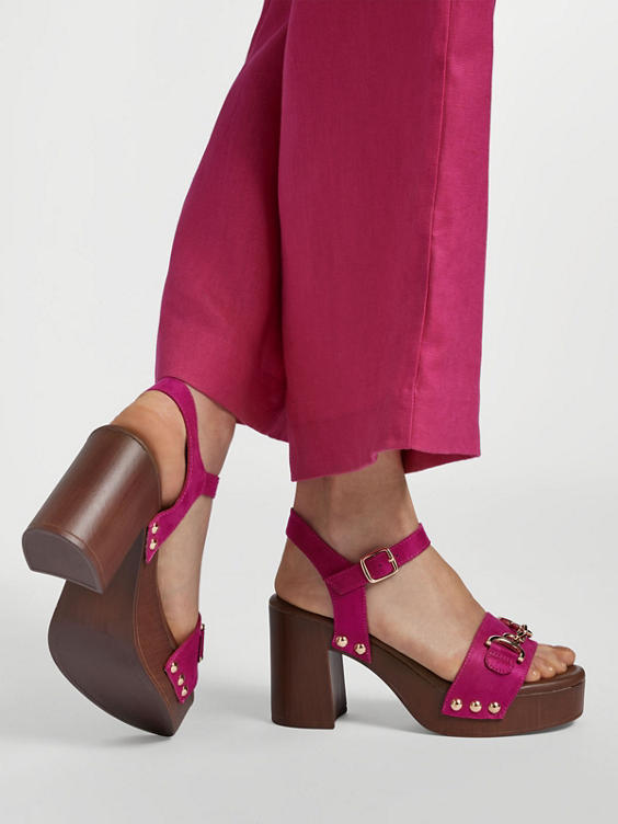 Pink Studded Platform Sandal with Ankle Strap