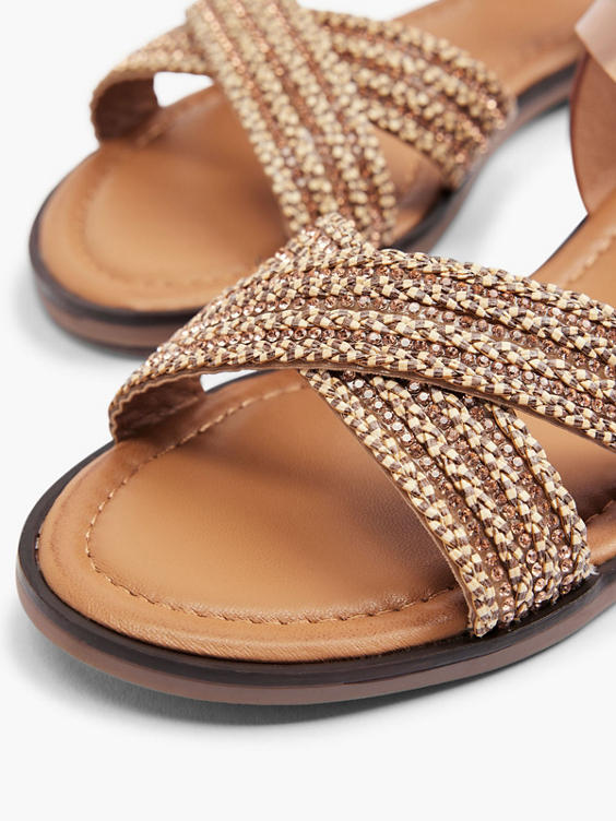 Brown Diamante Ankle Strap Sandal  