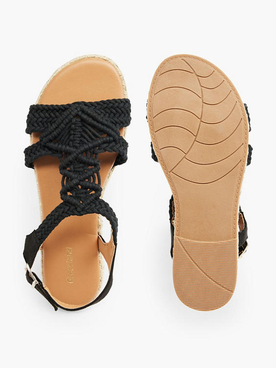 Black Crochet Flat Sandal 
