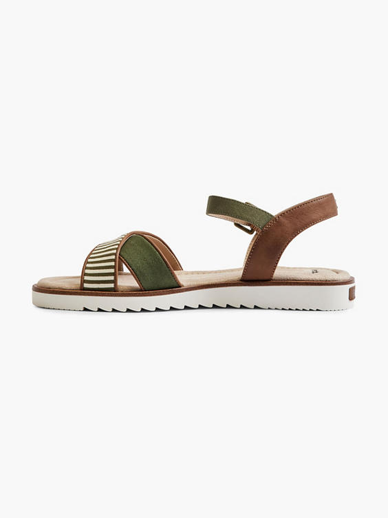 Brown and Green Ankle Strap Bench Sandal 