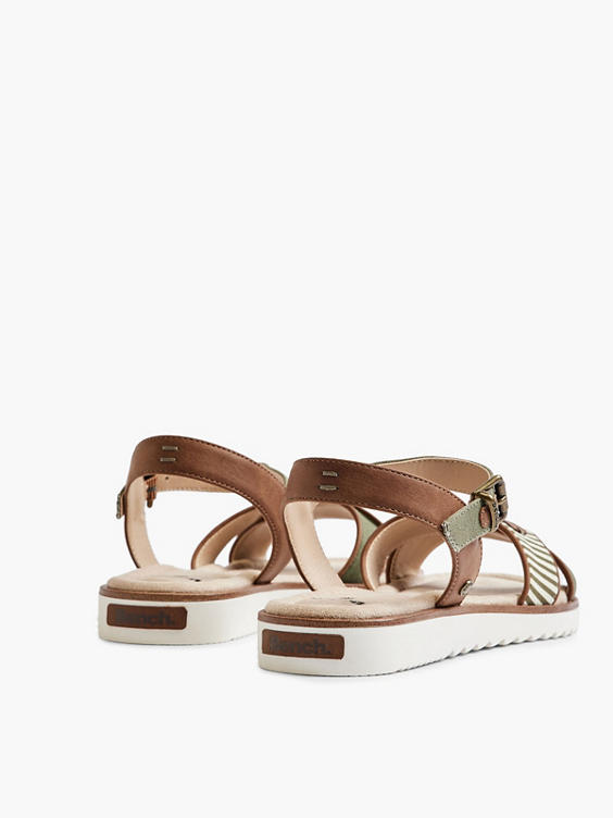 Brown and Green Ankle Strap Bench Sandal 