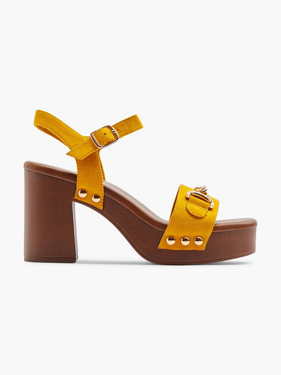 Yellow Studded Platform Sandal with Ankle Strap