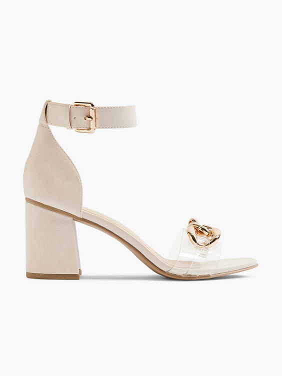Beige Ankle Strap Heel with Perspex Panel and Chain