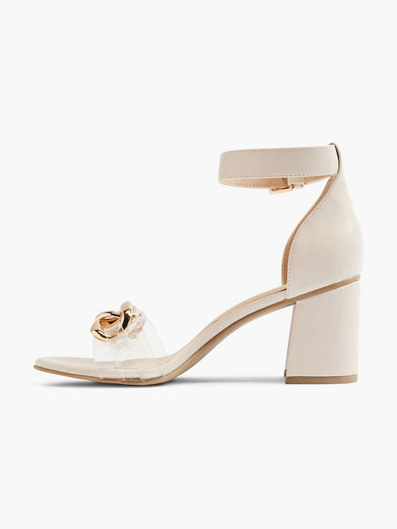 Beige Ankle Strap Heel with Perspex Panel and Chain