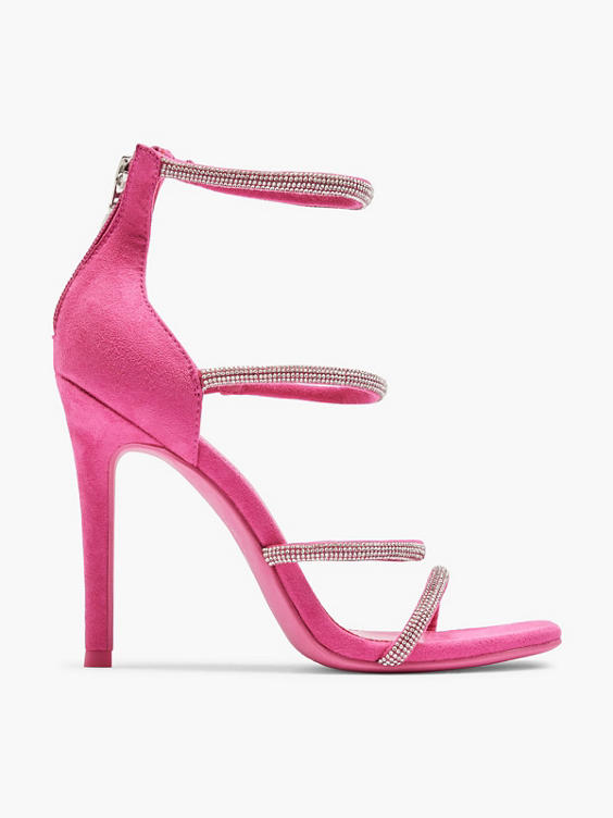 Catwalk) Pink Strappy Stiletto Heels with Diamante Details in Pink |  DEICHMANN