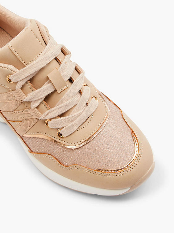 Lace Up Wedge Trainer with Rose Gold Details