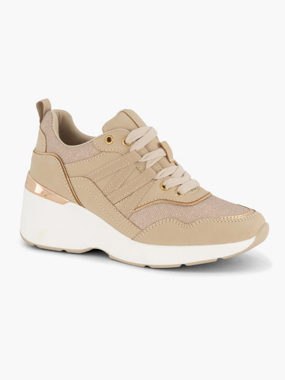 Lace Up Wedge Trainer with Rose Gold Details
