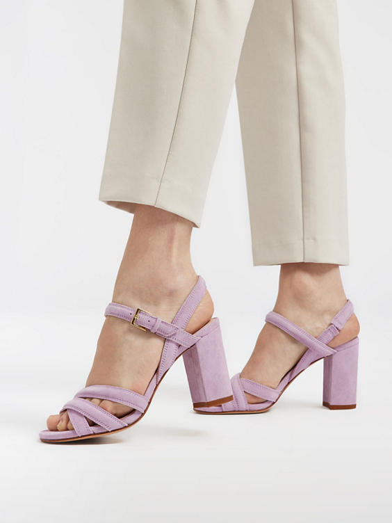 Lilac Leather Open Toe Heeled Sandal 