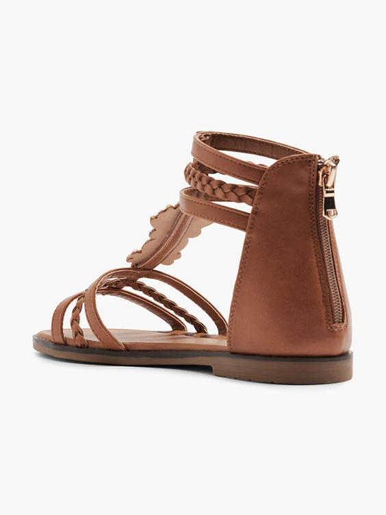 Brown Ankle Strap Sandal with Gem Details