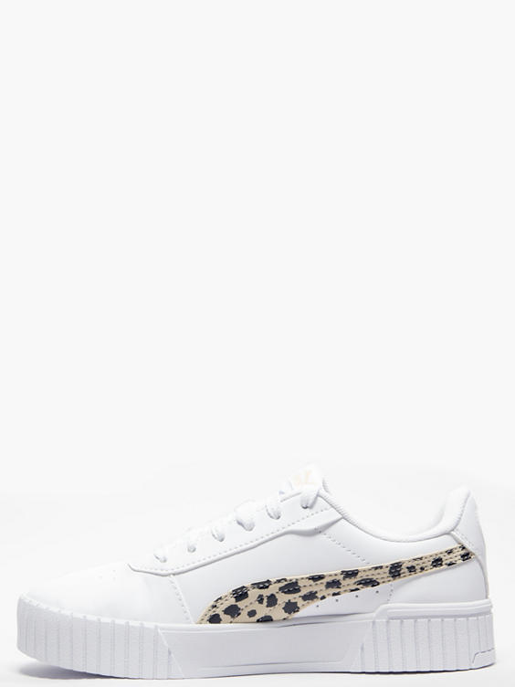 Puma Teens White/Leopard Print Carina 2.0 Animal Lace-up Trainer