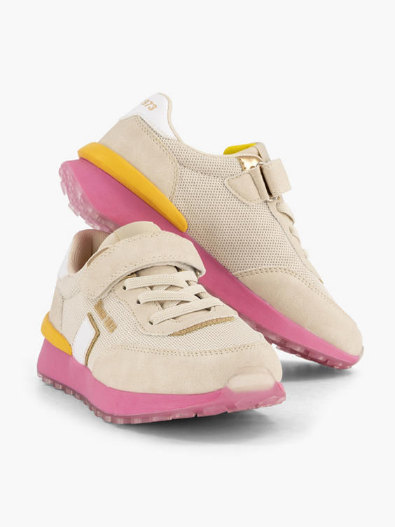 Beige chunky sneaker roze zool