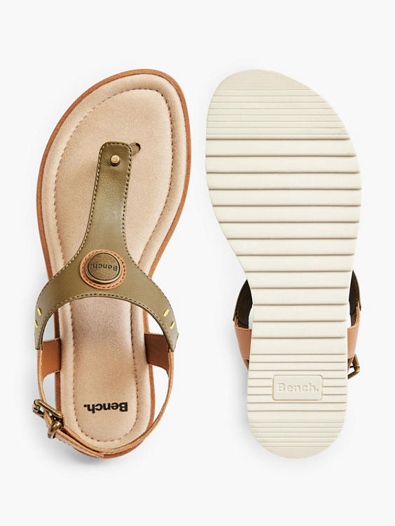 Brown Flat Sandal with Green Panelling 
