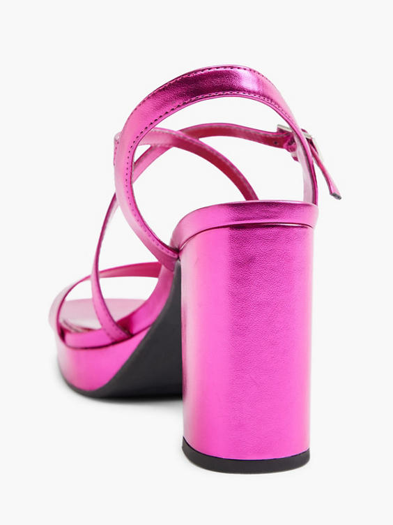 Pink Metallic Cross Strap Platform Sandal