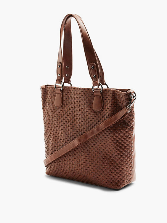 Brown Woven Textured Bag with Shoulder Strap 