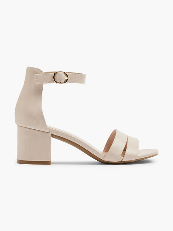 Beige Block Heeled Sandal with Ankle Strap 