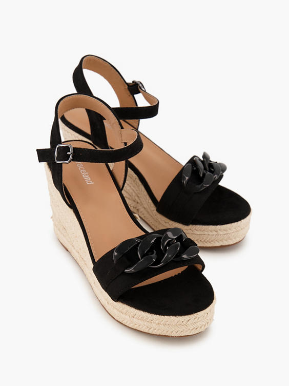 Black Wedge Sandal with Chain Detail