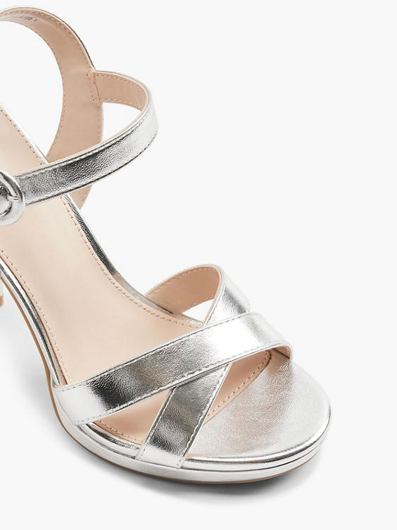 Metallic Silver High Heel With Ankle Strap 