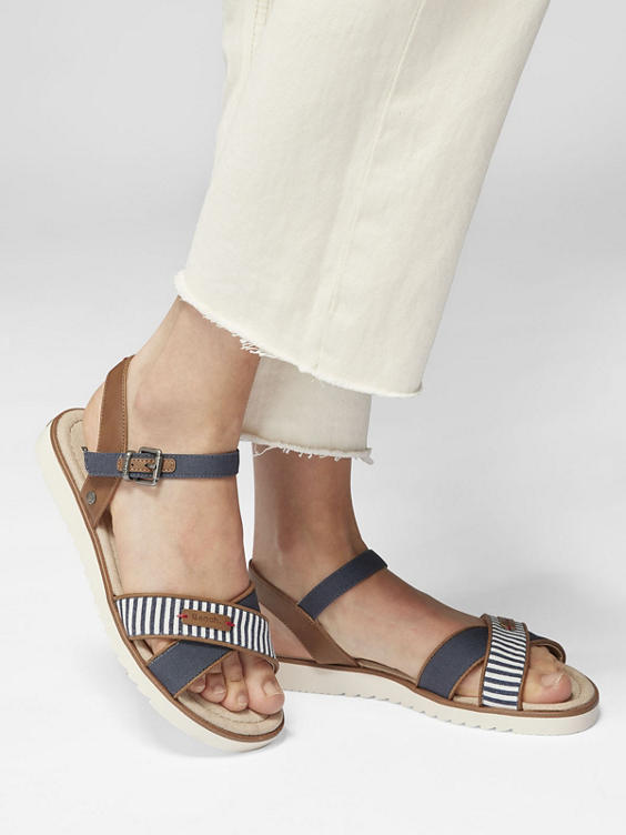 Navy Striped Sandal with Ankle Strap