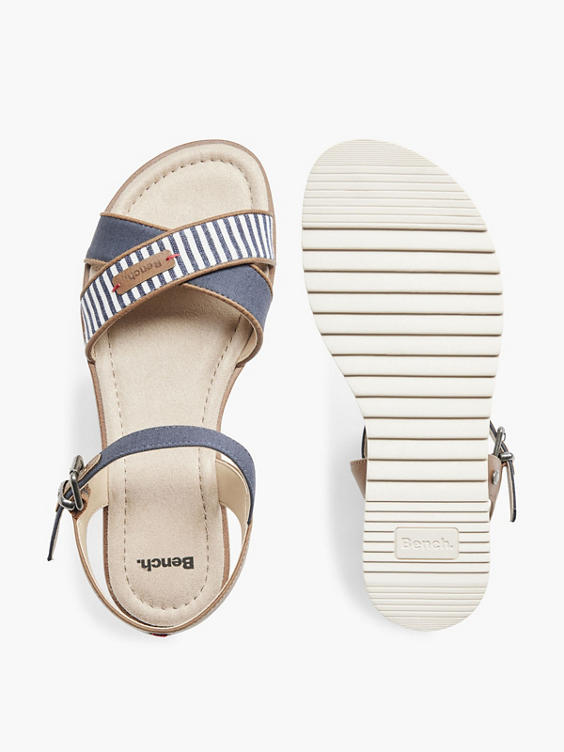 Navy Striped Sandal with Ankle Strap