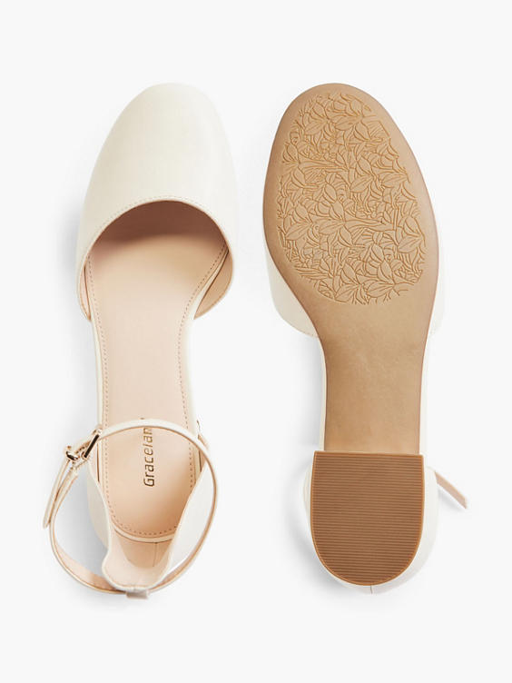 Cream Ankle Strap Ballet Flats