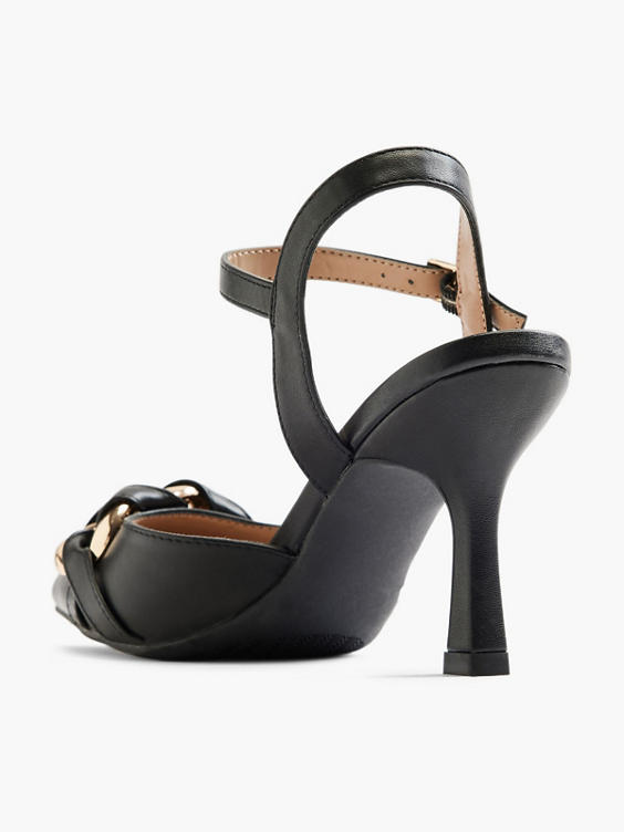 Black Slingback Heel with Ankle Strap and Chain Detailing 