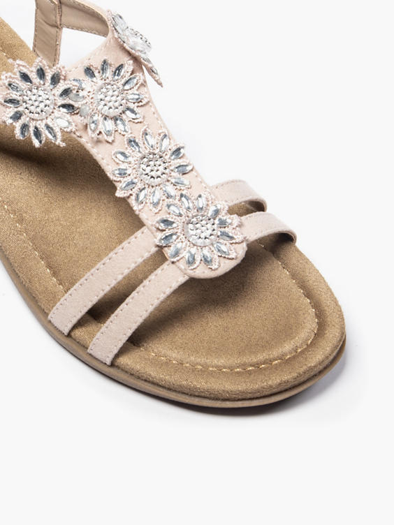 Pink Diamante Detailed Sandal with Elasticated Strap