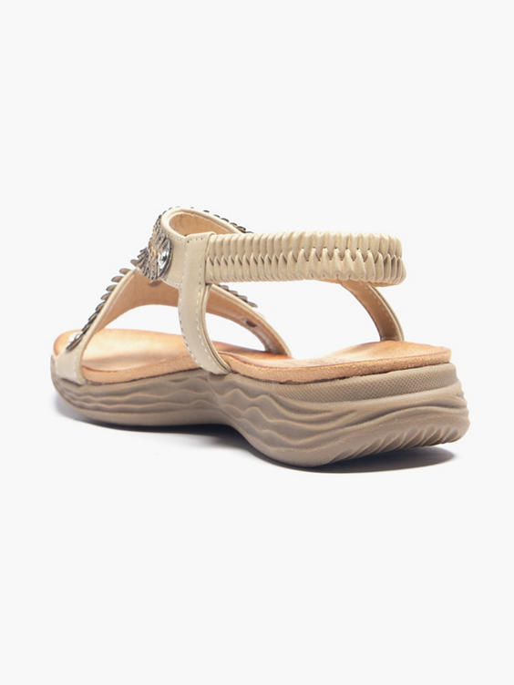 Beige Sandal with Jewel Details and Elasticated Strap